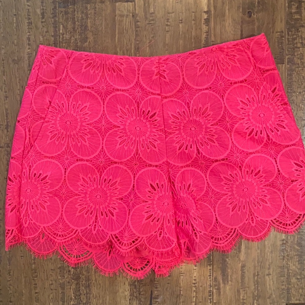 Trina Turk Hot Pink Lace Floral Scalloped Shorts